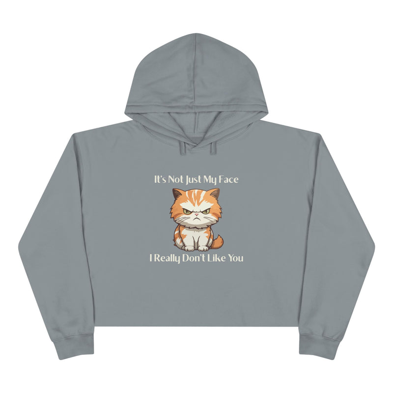 Crop Hoodie — Sassy Cat "It’s Not Just My Face I Really Don’t Like You" Hooded Sweatshirt