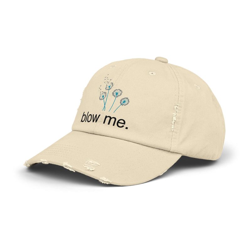 "Blow Me" Dandelion Cap — Distressed Baseball Hat