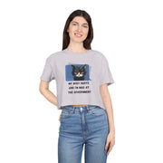 Sassy Cat Graphic Crop Tee — “My Body Hurts and I’m Mad at the Government” T-Shirt Top