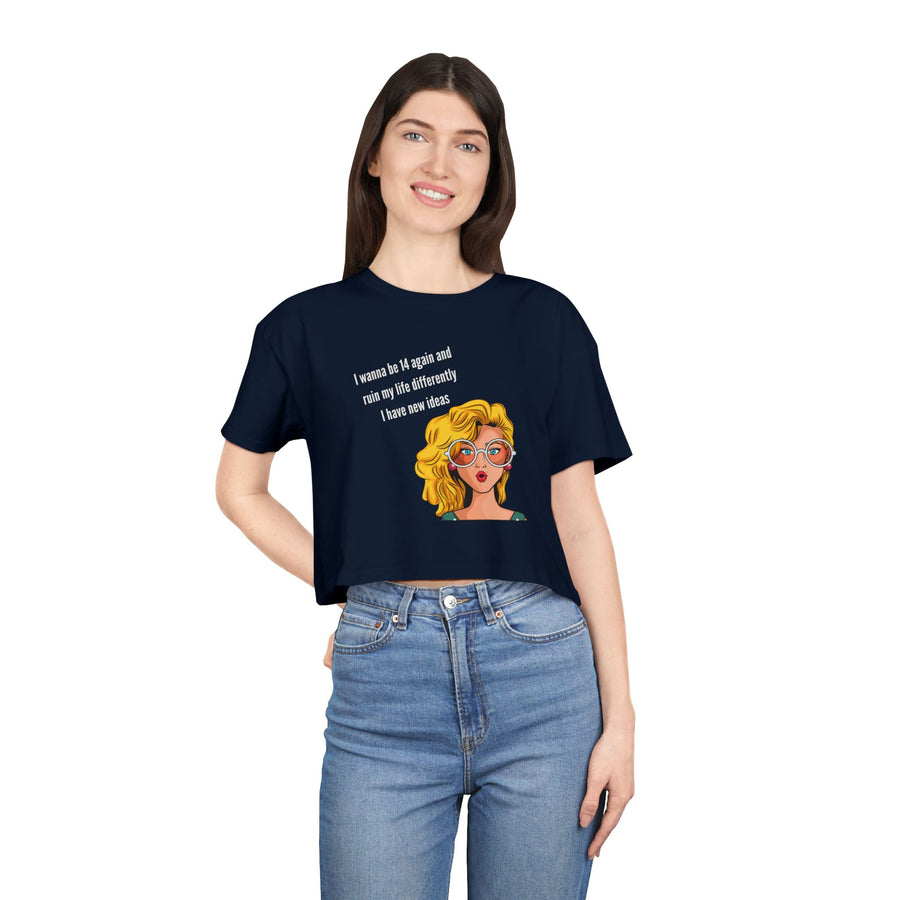 Women's Crop Tee — Retro Pop Art Girl 'I Wanna Be 14 Again' T-Shirt Top