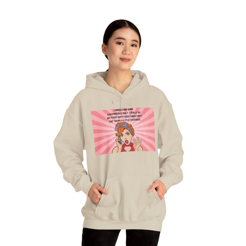 Retro Pop Art Hooded Sweatshirt — "Responsible Adult..." Graphic Hoodie
