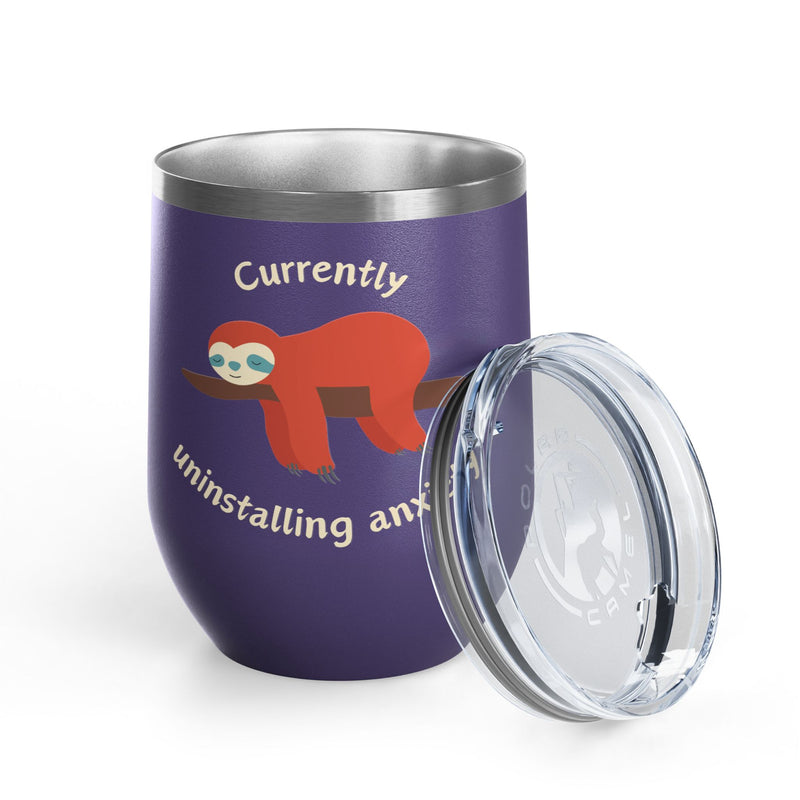 "Currently Uninstalling Anxiety" Sloth Insulated Wine Tumbler - Stainless Steel 12oz