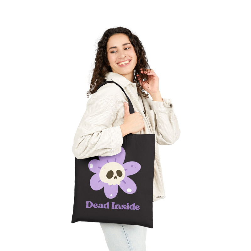 Mental Health Awareness Graphic Tote Bag — 'Dead Inside' Skull Flower Reusable Canvas Tote