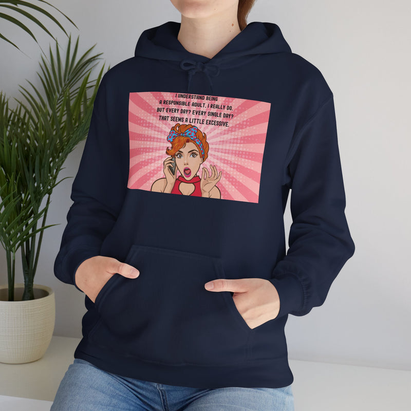 Retro Pop Art Hooded Sweatshirt — "Responsible Adult..." Graphic Hoodie