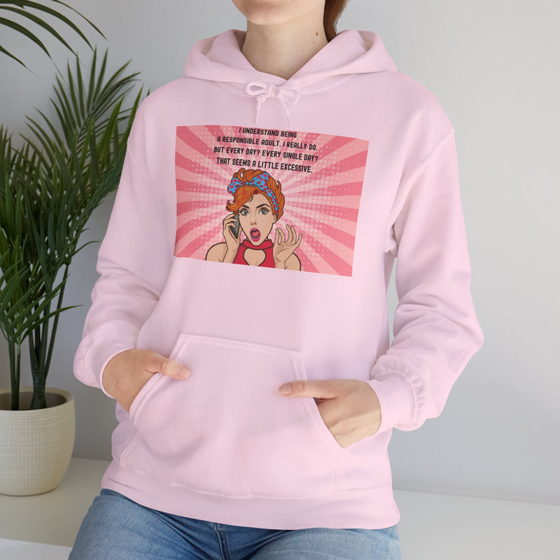 Retro Pop Art Hooded Sweatshirt — "Responsible Adult..." Graphic Hoodie