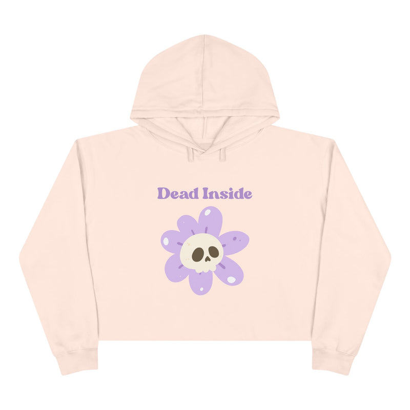 Crop Hoodie: "Dead Inside" Purple Flower Skull Graphic Crop Hooded Sweatshirt