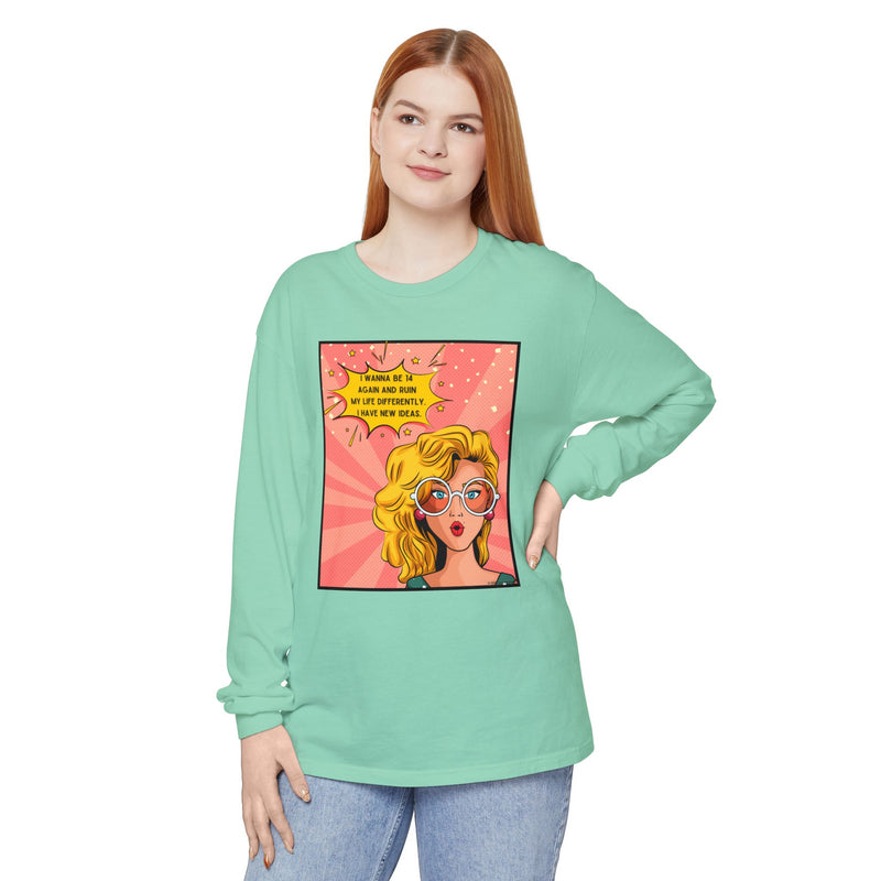 Pop Art Comic Long Sleeve Tee — "I Wanna Be in My Own Movie" Graphic Oversize T-Shirt