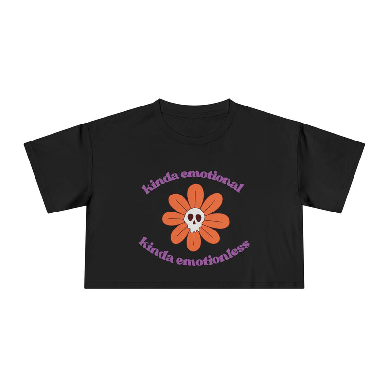 Crop Tee — 'Kinda Emotional, Kinda Emotionless' Retro Flower Skull Graphic T-shirt Top