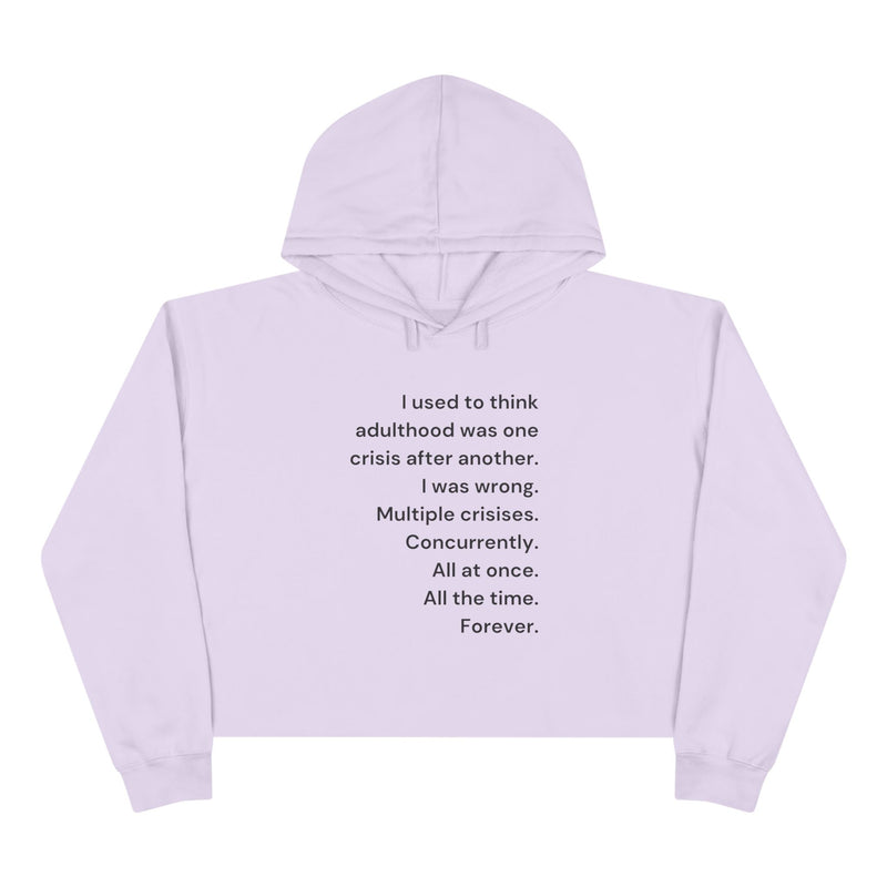 Cropped Hooded Sweatshirt — Minimalist Text 'Adulthood' Crop Hoodie