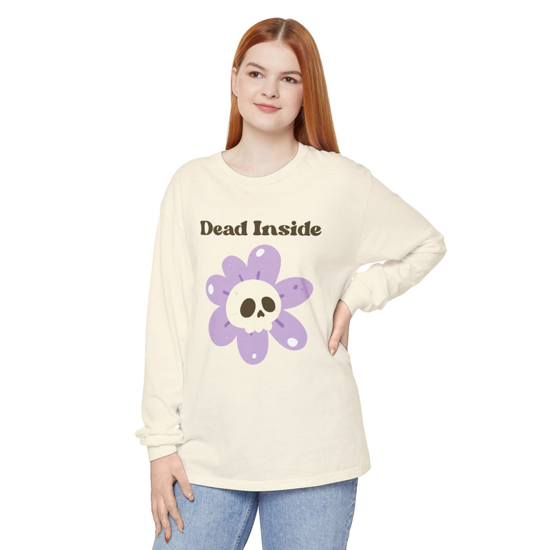 "Dead Inside" Oversized T-Shirt - Skull Flower Long Sleeve Tee