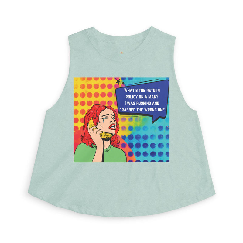Retro Pop Art Crop Top - "What's the Return Policy on a Man" Tank