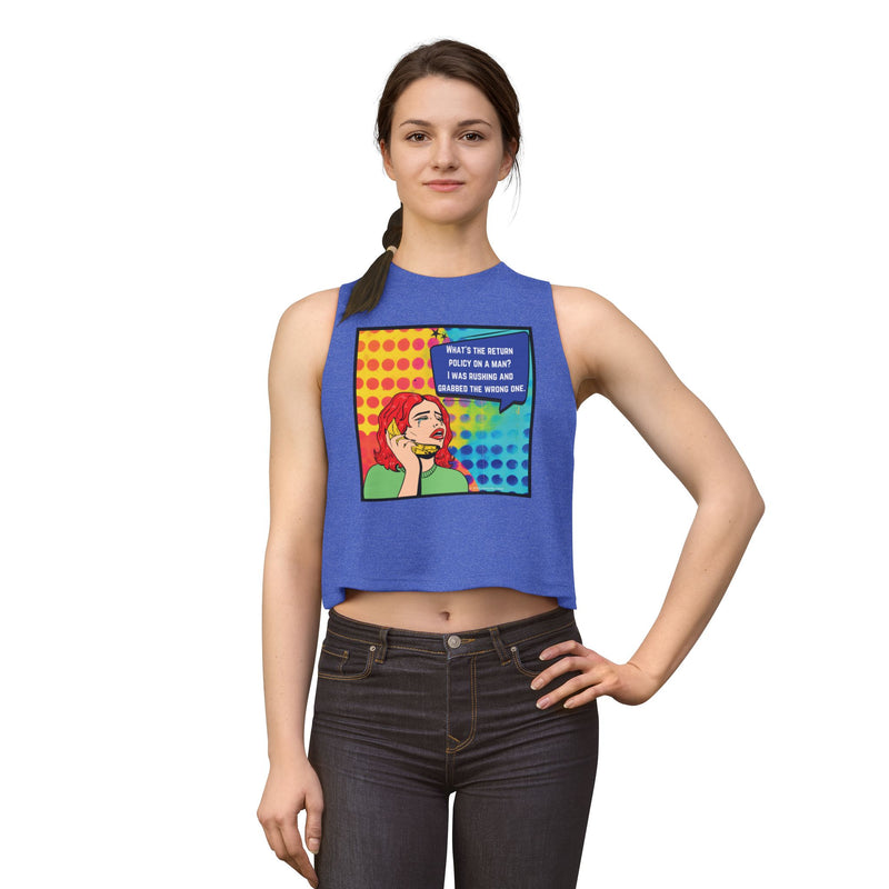 Retro Pop Art Crop Top - "What's the Return Policy on a Man" Tank