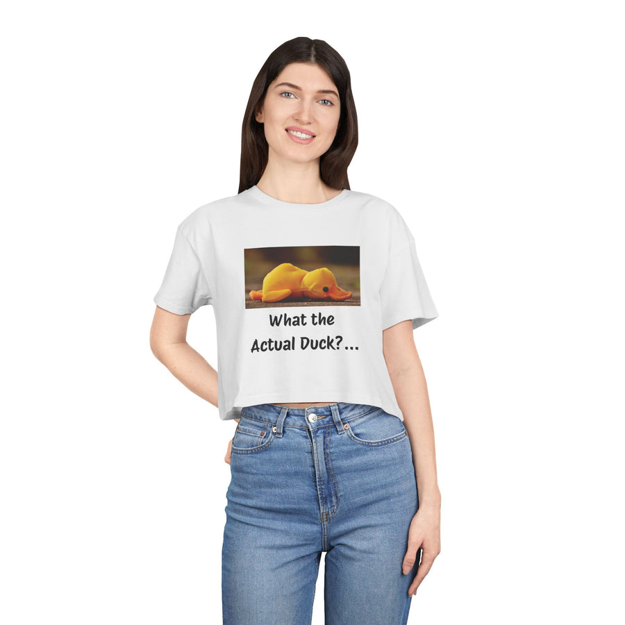 Exhausted Duckling Crop Tee — "What the Actual Duck?" Graphic T-shirt Top