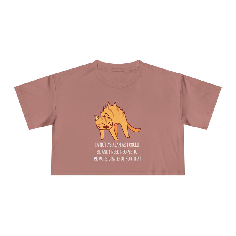 Crop Tee — Sassy Cat Graphic with Quote: "I’m Not As Mean As I Could Be, and I Need People To Be More Grateful For That" T-shirt Top