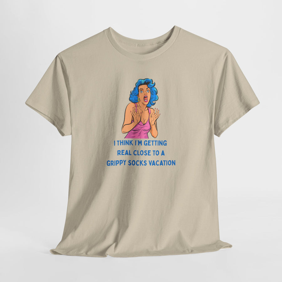 Pop Art Tee - "Grippy Socks Vacation" Mental Health Awareness Graphic T-Shirt