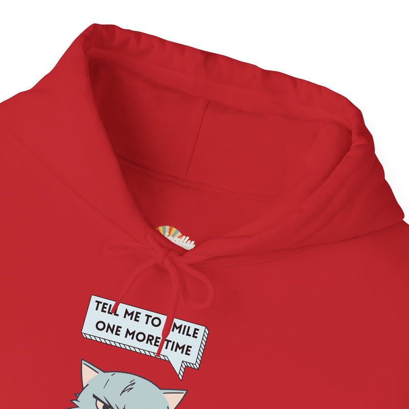 Sassy Cat Hoodie — "Tell Me to Smile One More Time" Graphic Hooded Sweatshirt