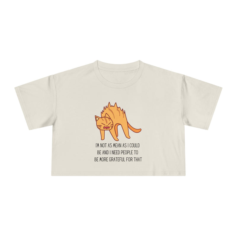 Crop Tee — Sassy Cat Graphic with Quote: "I’m Not As Mean As I Could Be, and I Need People To Be More Grateful For That" T-shirt Top