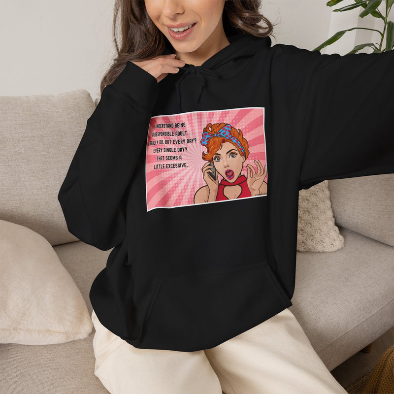 Retro Pop Art Hooded Sweatshirt — "Responsible Adult..." Graphic Hoodie