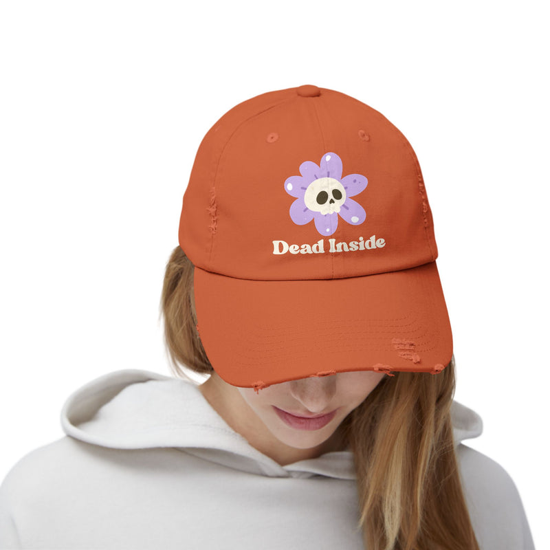 "Dead Inside" Skull Flower Distressed Cap — Baseball Hat
