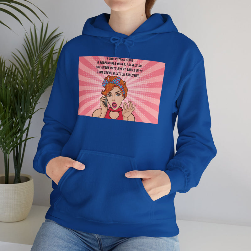Retro Pop Art Hooded Sweatshirt — "Responsible Adult..." Graphic Hoodie