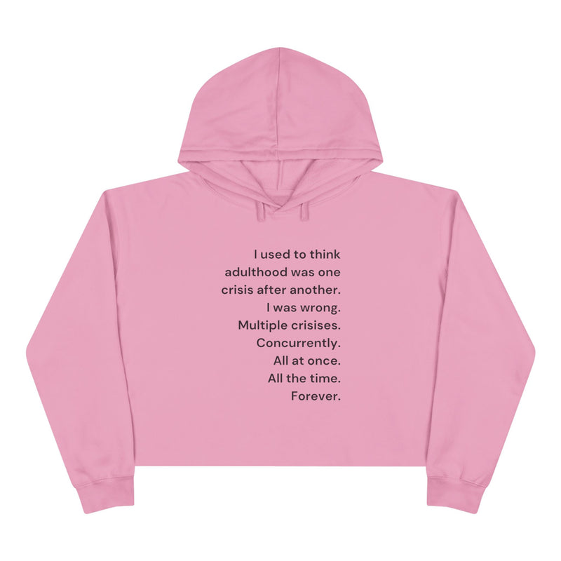 Cropped Hooded Sweatshirt — Minimalist Text 'Adulthood' Crop Hoodie