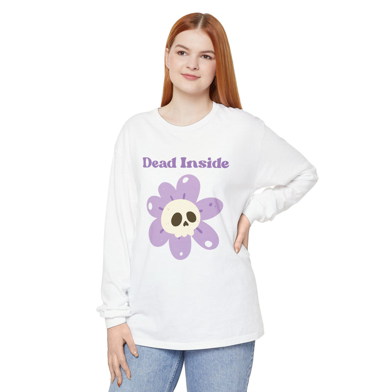 "Dead Inside" Oversized T-Shirt - Skull Flower Long Sleeve Tee