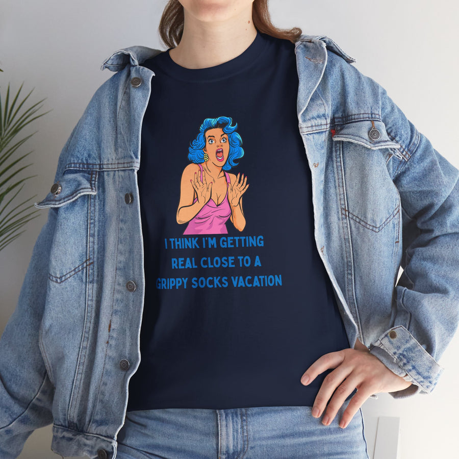 Pop Art Tee - "Grippy Socks Vacation" Mental Health Awareness Graphic T-Shirt