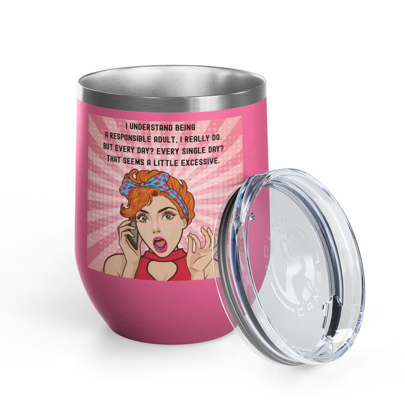 "Responsible Adult"Retro Pop Art Insulated Wine Tumbler - Stainless Steel 12oz