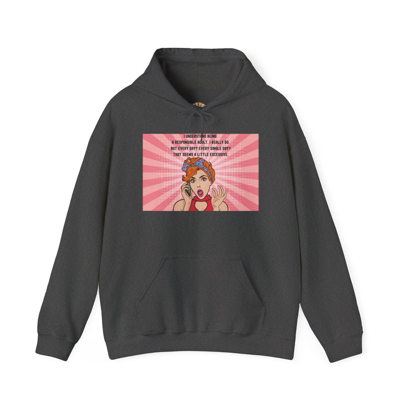 Retro Pop Art Hooded Sweatshirt — "Responsible Adult..." Graphic Hoodie