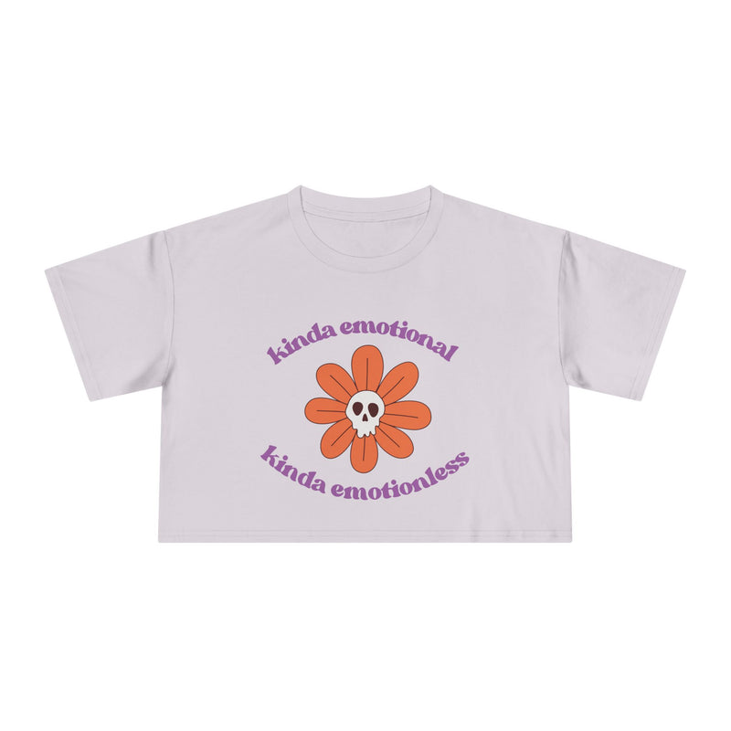 Crop Tee — 'Kinda Emotional, Kinda Emotionless' Retro Flower Skull Graphic T-shirt Top