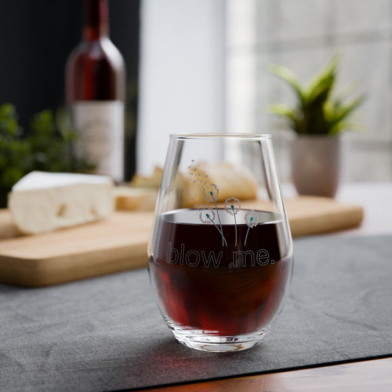 Stemless Dandelion Wine Glass – "Blow Me"