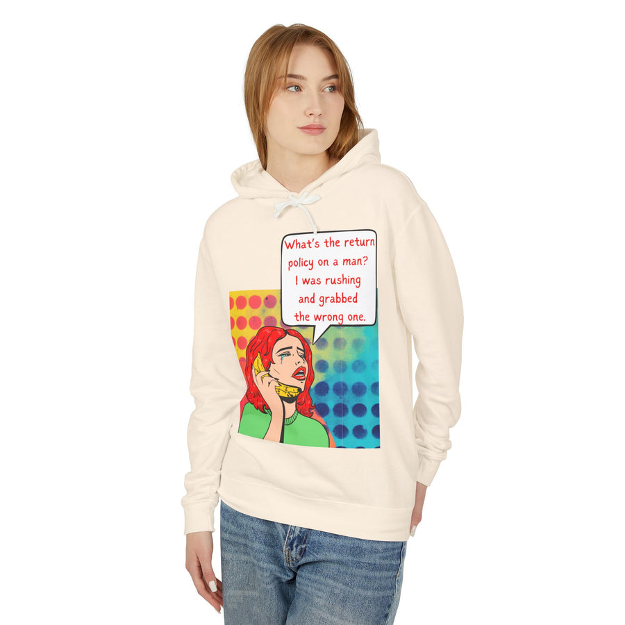 Return Policy On A Man - Unisex Lightweight Hooded Sweatshirt