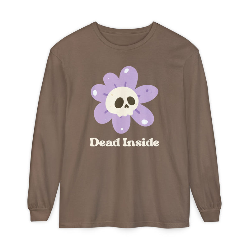 "Dead Inside" Oversized T-Shirt - Skull Flower Long Sleeve Tee