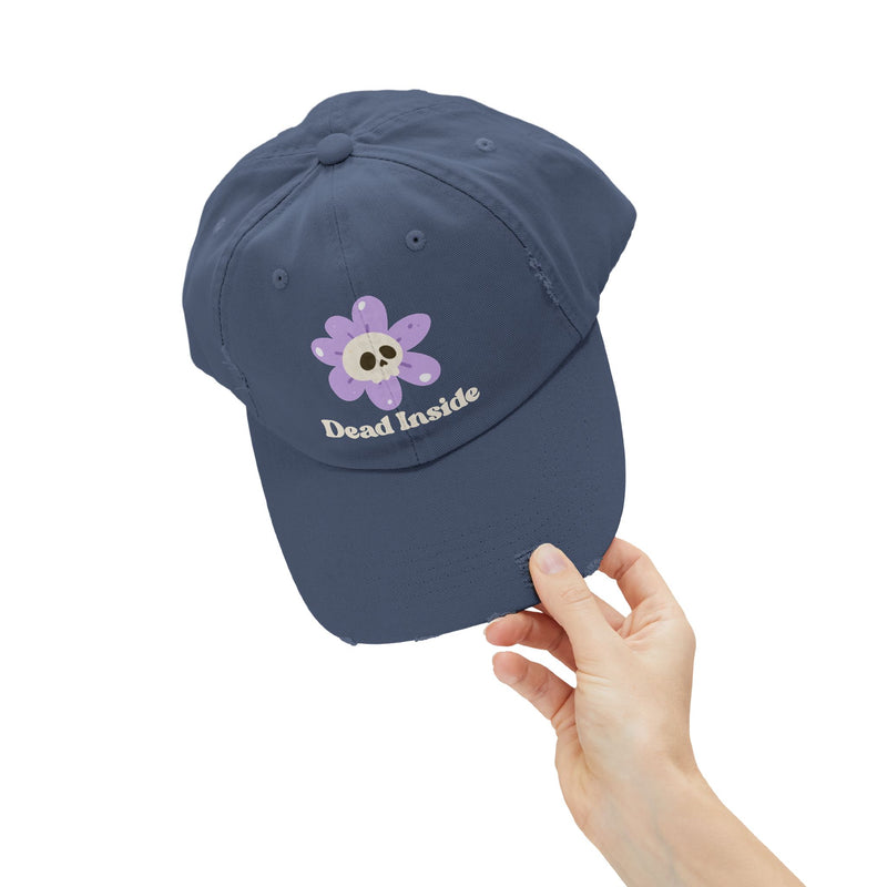 "Dead Inside" Skull Flower Distressed Cap — Baseball Hat