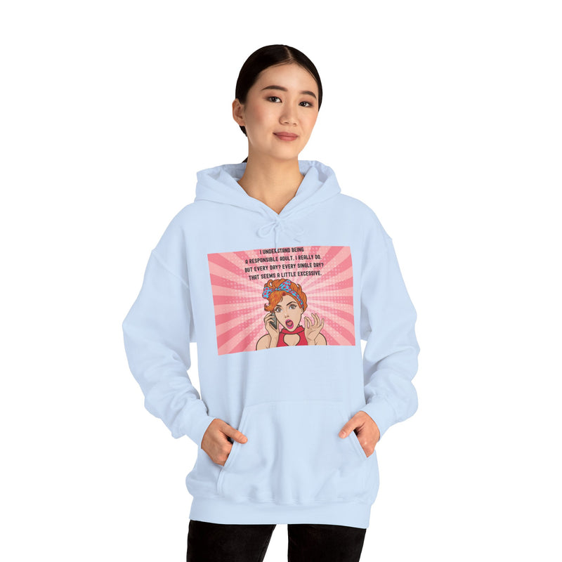 Retro Pop Art Hooded Sweatshirt — "Responsible Adult..." Graphic Hoodie