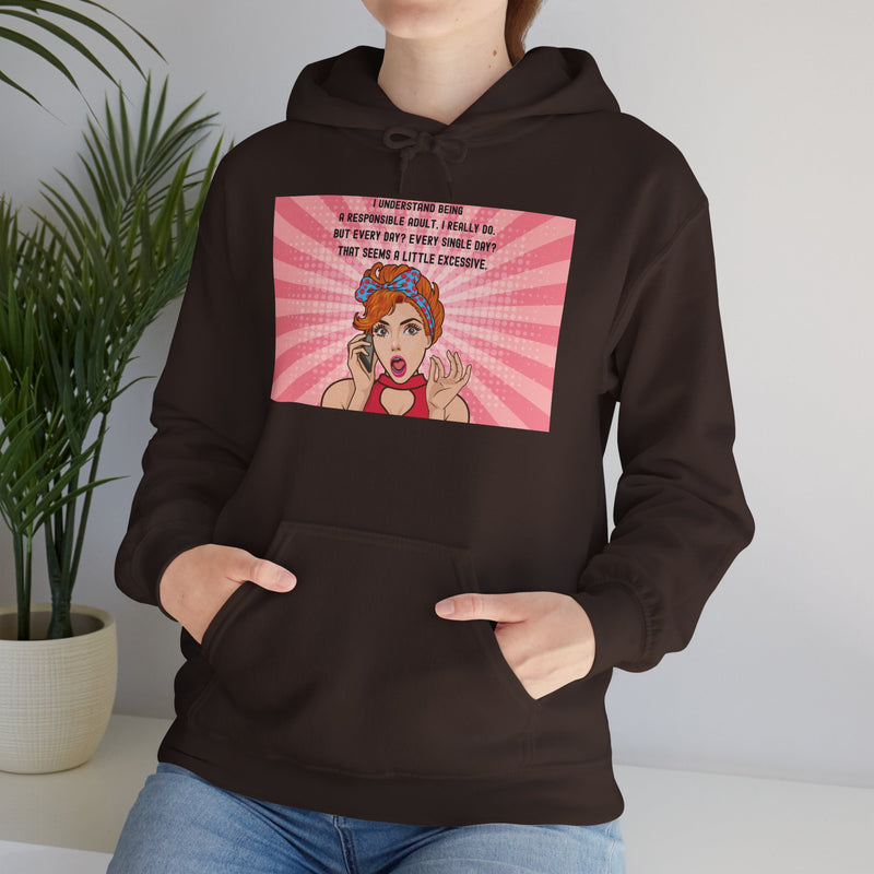Retro Pop Art Hooded Sweatshirt — "Responsible Adult..." Graphic Hoodie