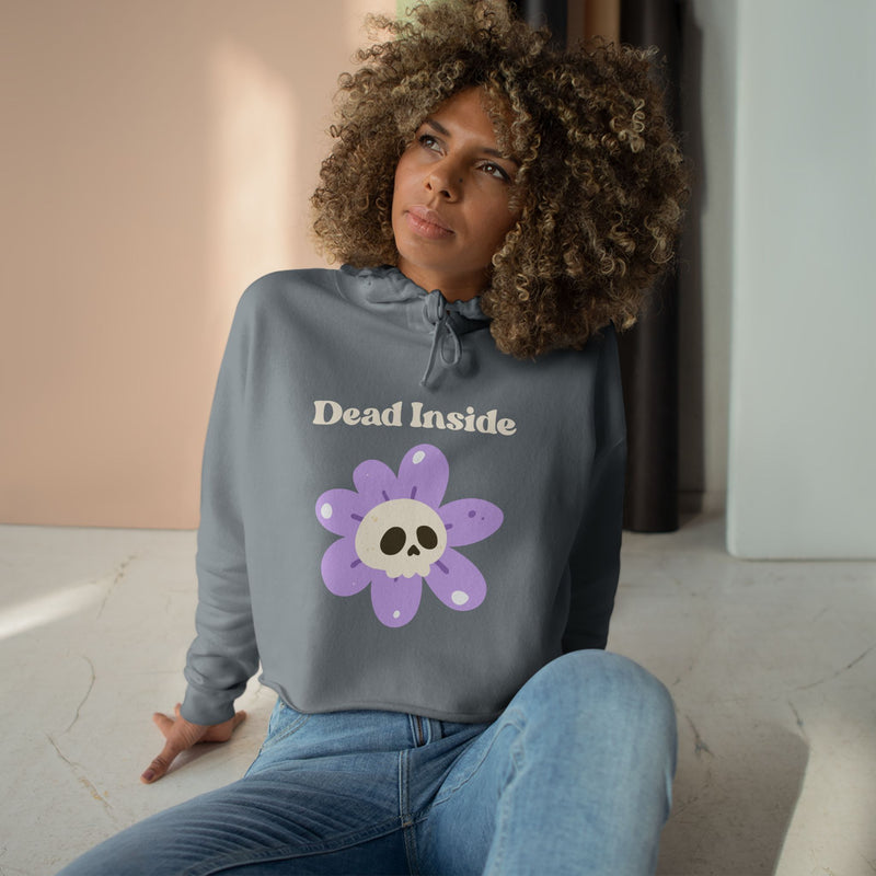 Crop Hoodie: "Dead Inside" Purple Flower Skull Graphic Crop Hooded Sweatshirt