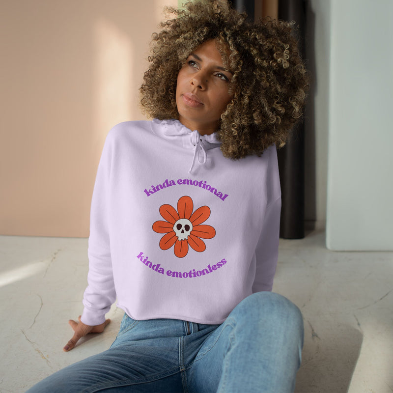Crop Hoodie - "Kinda Emotional Kinda Emotionless" Flower Skull Hooded Sweatshirt