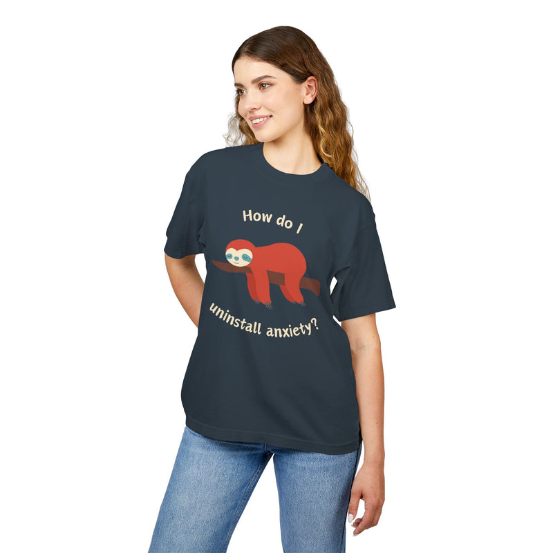 Garment Dyed Urban Heavy Tee "How Do I Uninstall Anxiety" Sloth Graphic T-Shirt