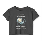 Women's Crop Top T-shirt — 'I Knew Who I Was This Morning' Wonderland Graphic Tee