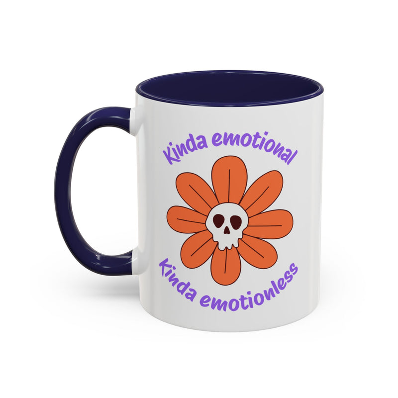 Coffee or Tea Mug — "Kinda Emotional, Kinda Emotionless" Floral Skull Accent Mug