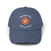 Kinda Emotionless Kinda Emotional Distressed Cap — Floral Skull Baseball Hat