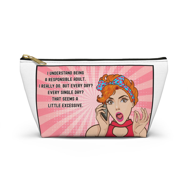 Retro Pop Art Accessory Pouch — "Responsible Adult" Travel Cosmetic/Makeup Bag