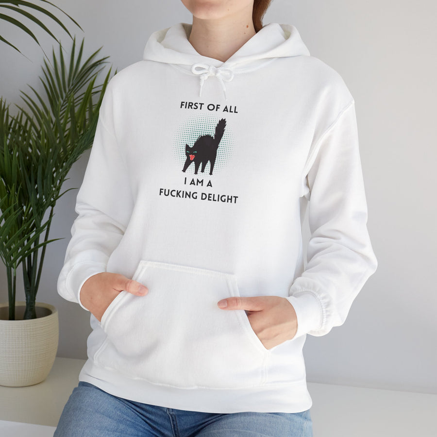Sassy Cat Hoodie — "...I Am A Fucking Delight!" Graphic Hooded Sweatshirt