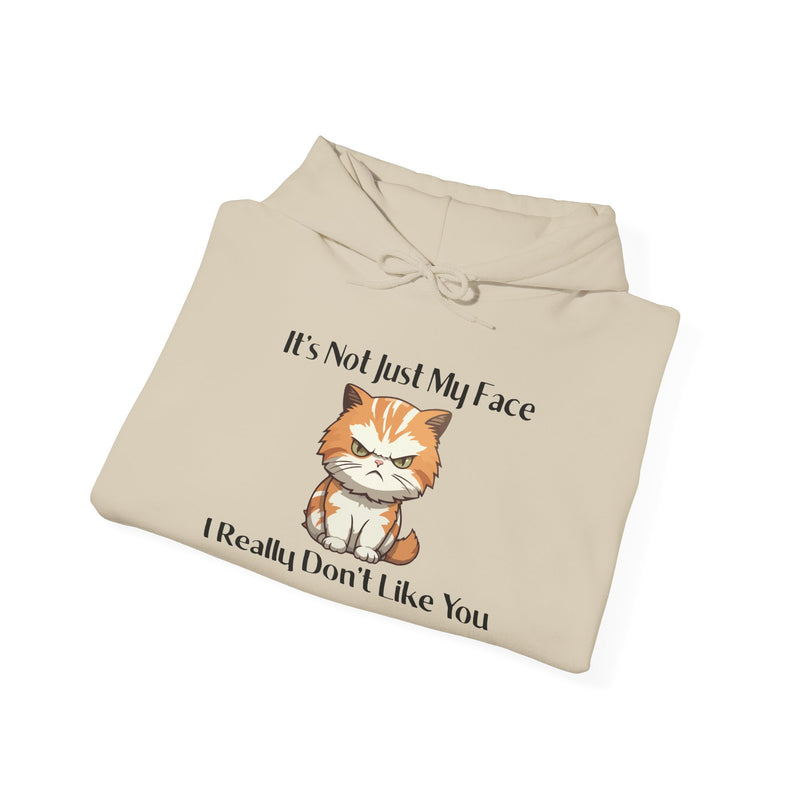 Sassy Cat Hoodie — "It's Not Just My Face, I Really Don't Like You"Graphic Hooded Sweatshirt
