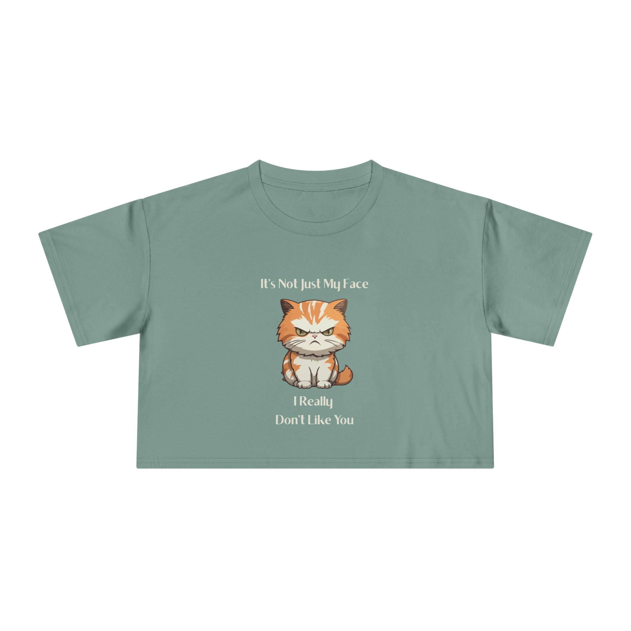 Crop T-Shirt — Sassy Cat "It's Not Just My Face I Really Don't Like You" Graphic Tee
