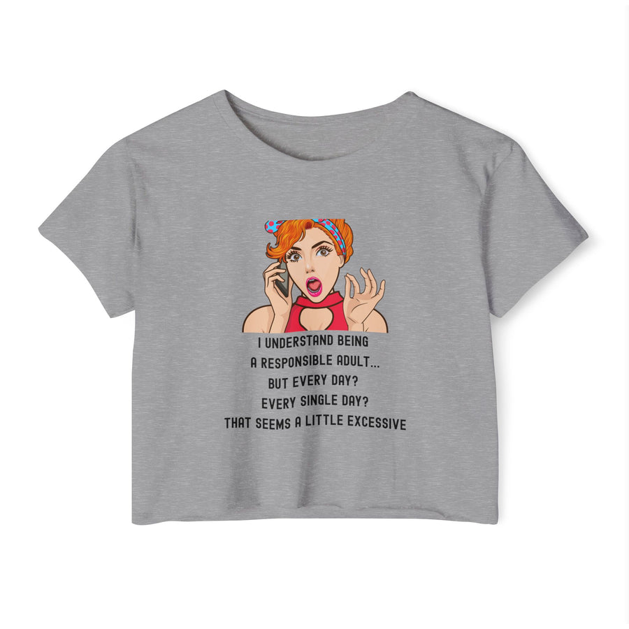 Women's Festival Crop Top — Retro Pop Art 'Being Responsible Every Day?' Graphic Crop Tee