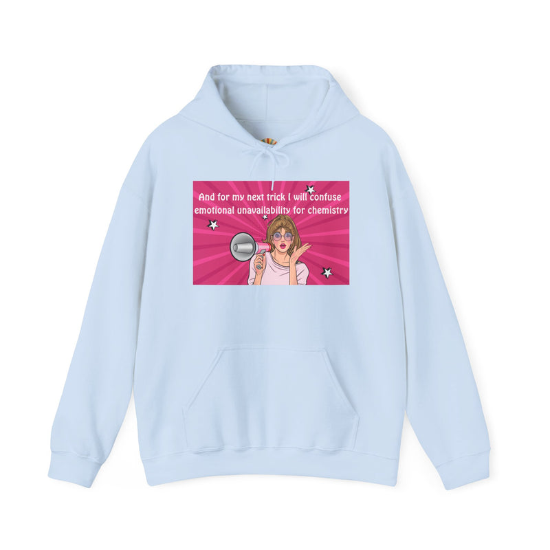 Graphic Hoodie — Retro Pop Art "Emotional Unavailability" Hooded Sweatshirt