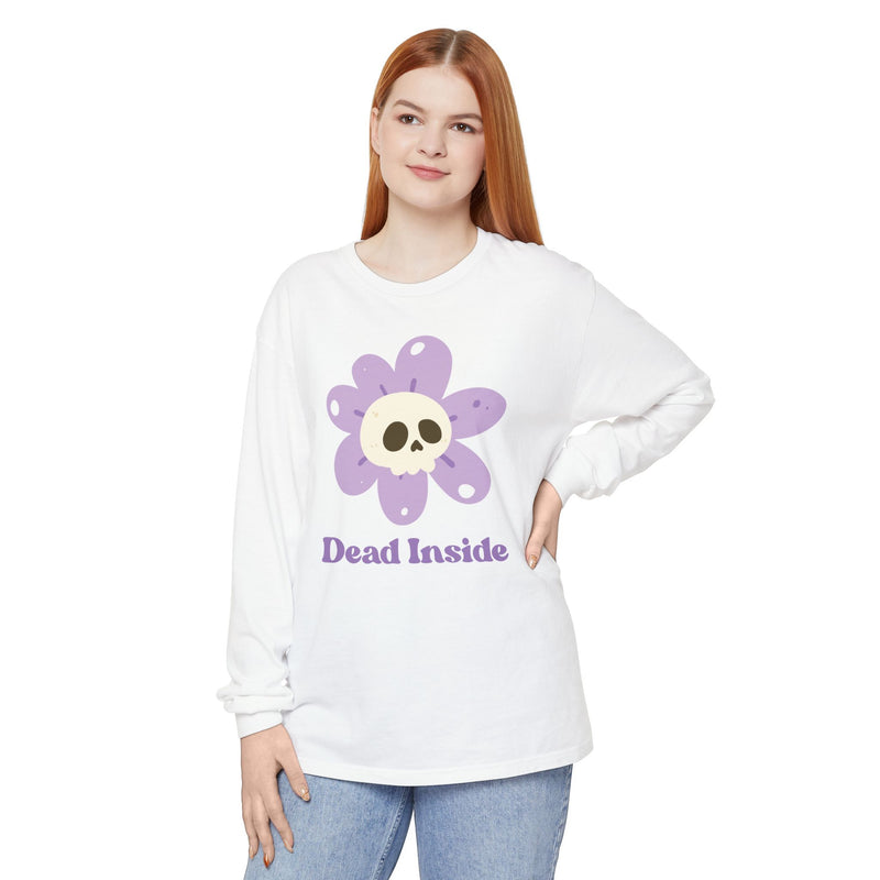 "Dead Inside" Oversized T-Shirt - Skull Flower Long Sleeve Tee