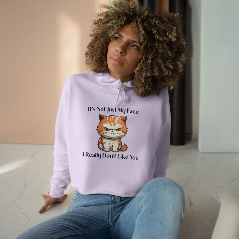 Crop Hoodie — Sassy Cat "It’s Not Just My Face I Really Don’t Like You" Hooded Sweatshirt